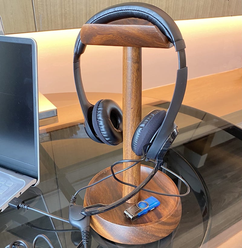 WRIGHTMART Wooden Headphone Stand with Tray â€“ Solid Acacia Headset Holder for Desk Organization, Universal Fit for Sony, Bose, Beats, Gaming Headsets & Controllers - Image 5